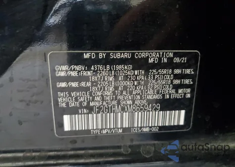 2021 Subaru Crosstrek Limited z USA, uszkodzony, nr VIN JF2GTHMCXM8659429